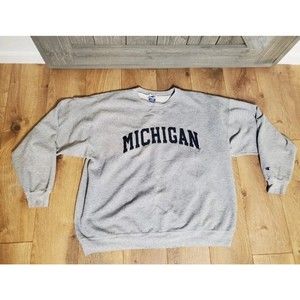 Vintage Champion Reverse Weave Michigan Spellout Gray Sweatshirt Size XL / Large
